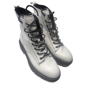 Topshop NWT White Leather Platform Combat Boots Chunky Sole Women's Size 7.5
